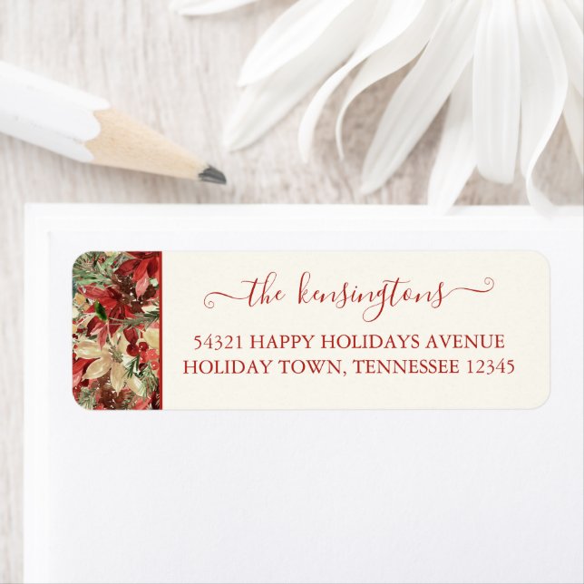 Elegant Holiday Poinsettia Christmas Address Label (Insitu)