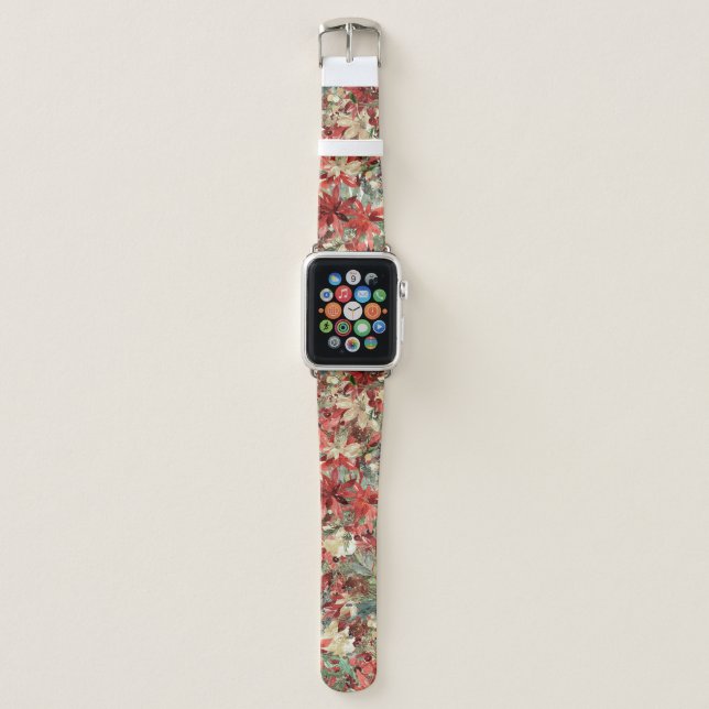 Elegant Holiday Poinsettia Christmas Floral Apple Watch Band (Front)