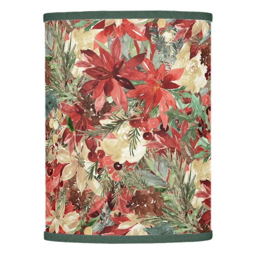 Elegant Holiday Poinsettia Christmas Floral Lamp Shade (Front)
