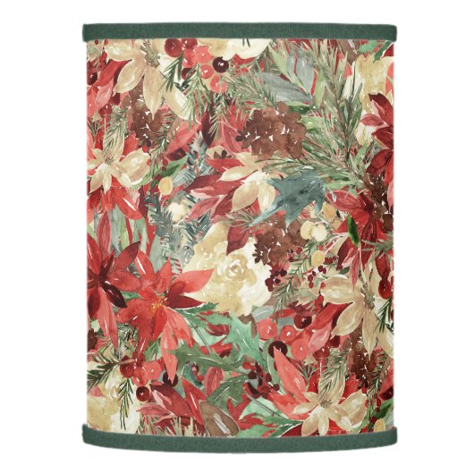 Elegant Holiday Poinsettia Christmas Floral Lamp Shade (Left)