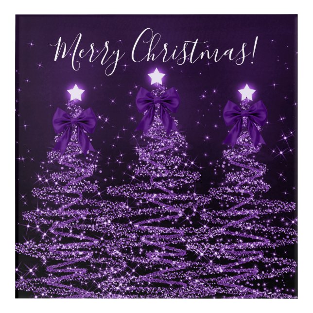 Elegant Holiday Purple Christmas Trees Bows Acrylic Print (Front)