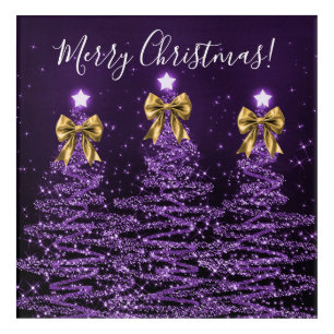 Elegant Holiday Purple Christmas Trees Gold Bows Acrylic Print