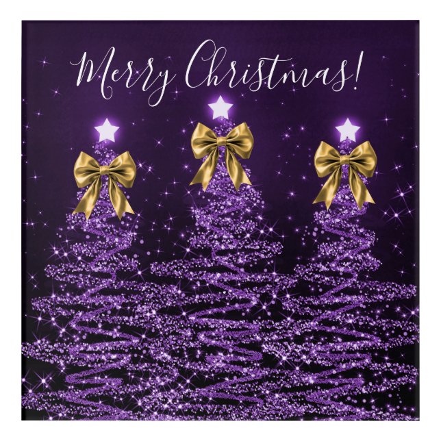 Elegant Holiday Purple Christmas Trees Gold Bows Acrylic Print (Front)