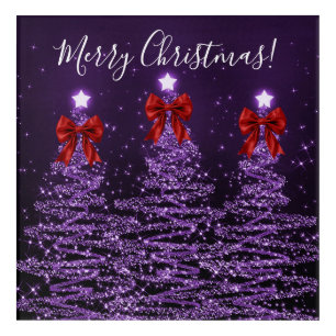 Elegant Holiday Purple Christmas Trees Red Bows Acrylic Print