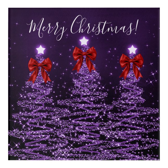 Elegant Holiday Purple Christmas Trees Red Bows Acrylic Print (Front)