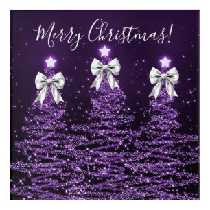 Elegant Holiday Purple Christmas Trees Silver Bows Acrylic Print