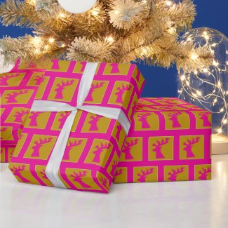 Elegant Holiday Reindeer Pattern, Hot Pink & Gold