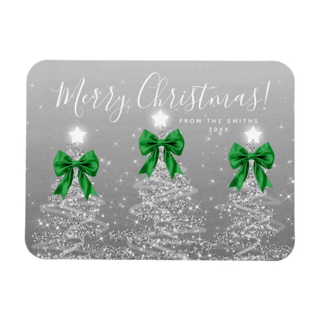 Elegant Holiday Silver Christmas Trees Green  Magnet (Horizontal)