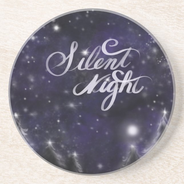 Elegant Holiday snow scene silent night Drink Coaster (Front)
