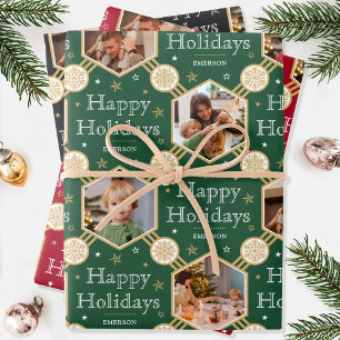 Elegant Holiday Snowflake Photo Collage 3 Set  Wrapping Paper Sheets