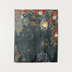 Elegant Holiday Snowy Forest Woodland 50 x 60 Inch Tapestry