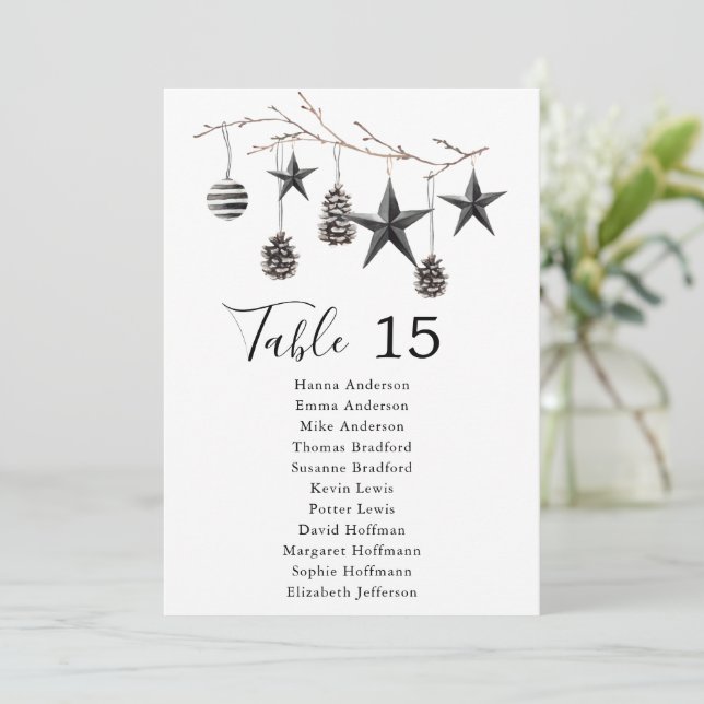 Elegant Holiday Table Card Numbers Seating Chart (Standing Front)