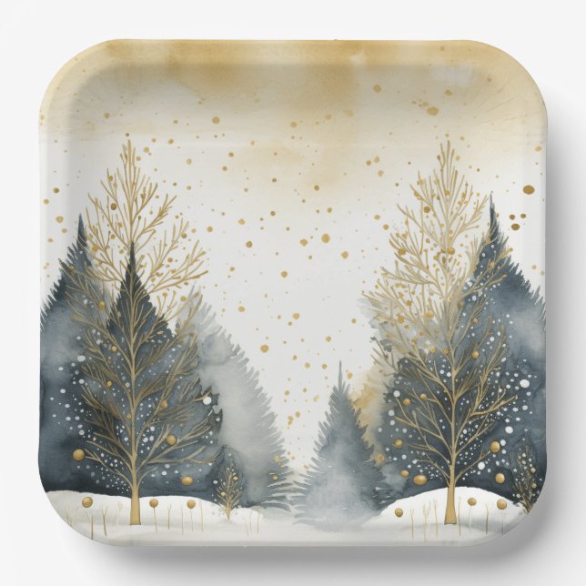 Elegant Holiday Trees Paper Plates (Front)