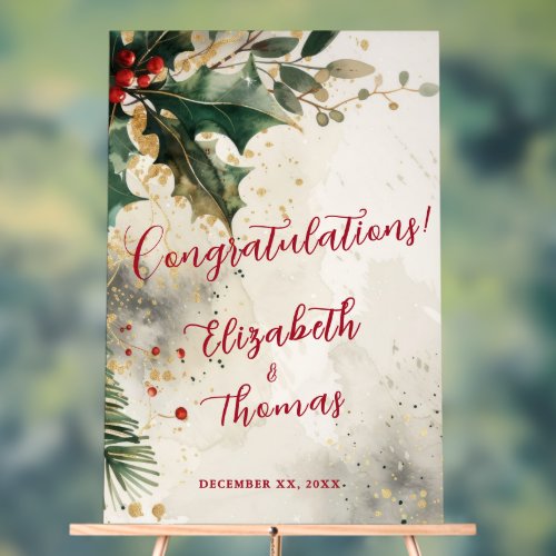 Elegant Holiday Wedding Holly & Ivy Gold Accents Acrylic Sign