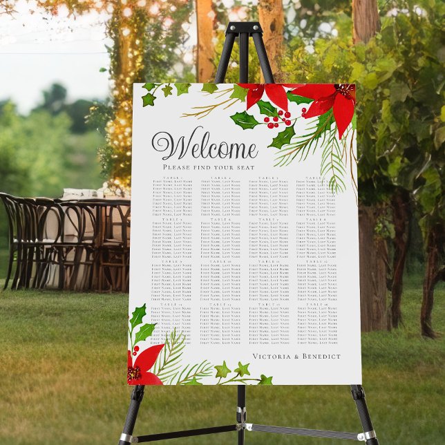 Elegant Holiday Wedding Poinsettia Seating Chart Foam Board (Creator Uploaded)