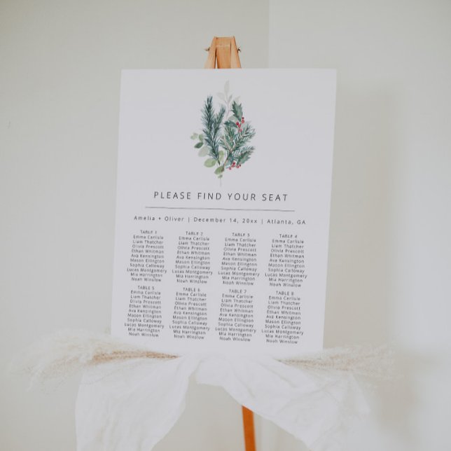 Elegant Holiday Wedding Table Seating Chart Foam Board (Creator Uploaded)
