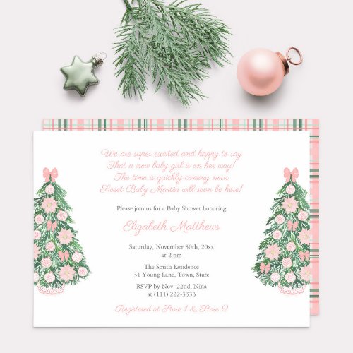 Elegant Holidays Watercolor Girl Baby Shower Party Invitation