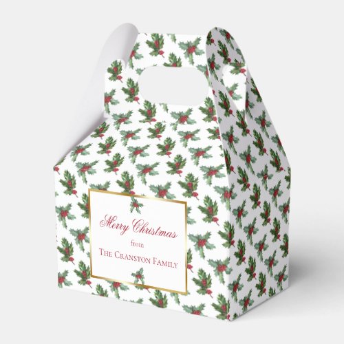 Elegant Holly and Berries Christmas Holiday  Favor Boxes