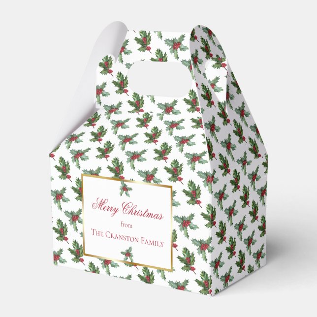 Elegant Holly and Berries Christmas Holiday  Favor Boxes (Front Side)