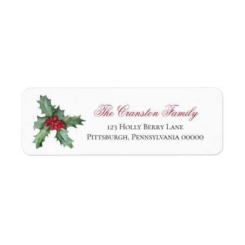 Elegant Holly and Berries Christmas Holiday Label