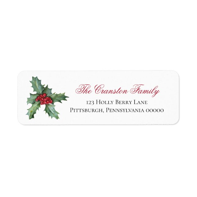 Elegant Holly and Berries Christmas Holiday Label (Front)