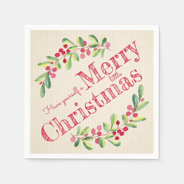 Elegant Holly and Berries Christmas Holiday Napkins (Front)