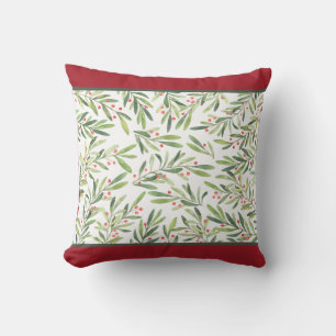 Elegant Holly and Berries Christmas Holiday Throw Pillow