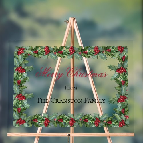 Elegant Holly and Berries Frame Christmas Greeting Acrylic Sign