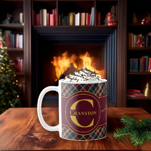 Elegant Holly and Berries Holiday Monogram Name Coffee Mug