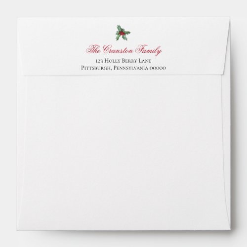 Elegant Holly and Berries Pattern Return Address Envelope