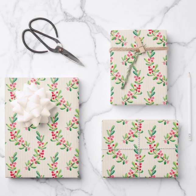 Elegant Holly and Berries Wrapping Paper Sheets (Front)