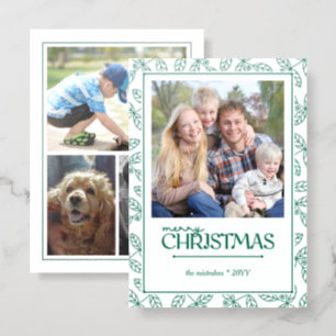 Elegant Holly Berries and Leaves Photo Christmas  Letterpress Photo Cards