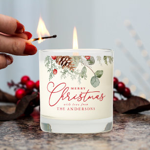 Elegant Holly Berries and Pine Cones Christmas Scented Candle