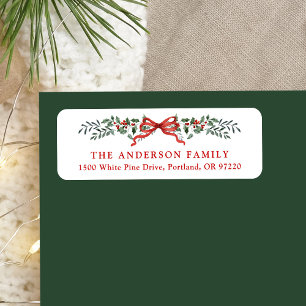 Elegant Holly Berries Bow Christmas Return Address Label