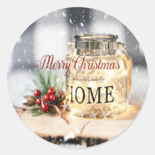 Elegant Holly Berries,Branches,Candle Holiday Classic Round Sticker