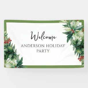 Elegant Holly Berries Christmas Party Welcome Banner