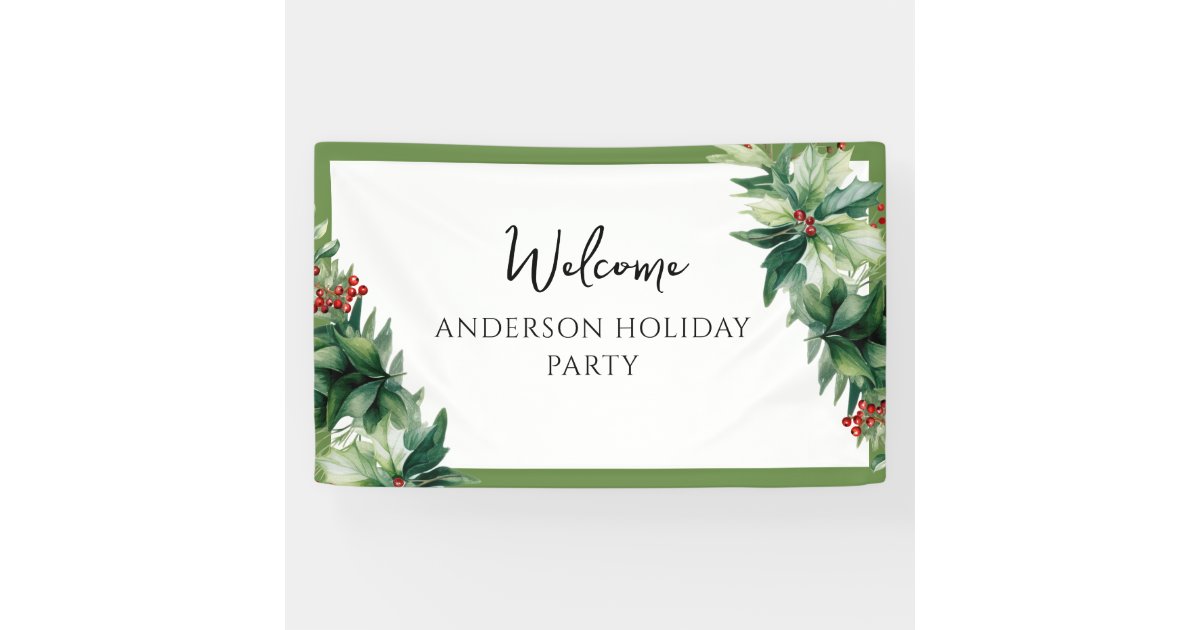 Elegant Holly Berries Christmas Party Welcome Banner | Zazzle