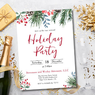 Elegant Holly Berries Corporate Holiday Party Invitation