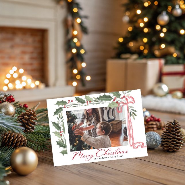 Elegant Holly Berries | Family Photo Christmas Holiday Card (Creator Uploaded)