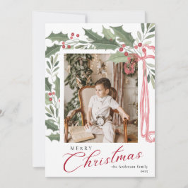 Elegant Holly Berries | Family Photo Christmas Holiday Card