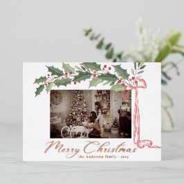 Elegant Holly Berries Foliage | Photo Christmas Foil Holiday Card