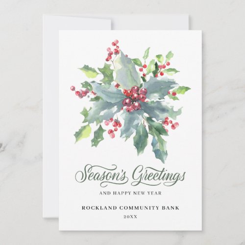 Elegant Holly Berries Non_Photo 2022 Corporate Holiday Card