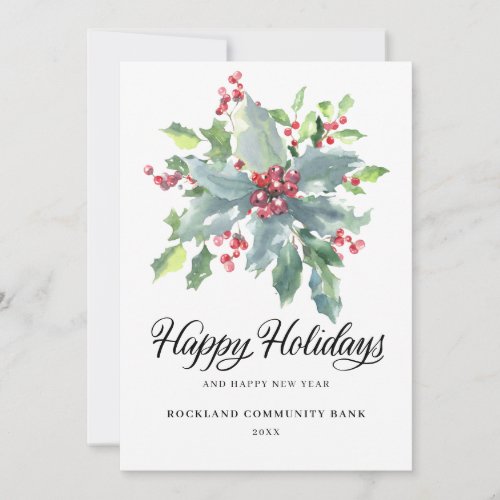 Elegant Holly Berries Non_Photo 2022 Corporate Holiday Card