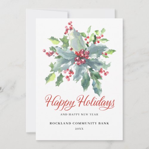 Elegant Holly Berries Non_Photo 2023 Corporate  Holiday Card