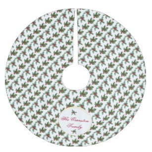 Elegant Holly Berries Pattern Christmas Holiday Brushed Polyester Tree Skirt