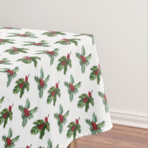 Elegant Holly Berries Pattern Christmas Holiday Tablecloth