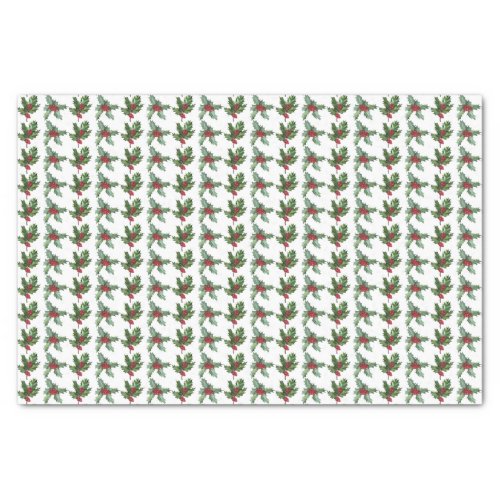 Elegant Holly Berries Pattern Christmas Holiday Tissue Paper