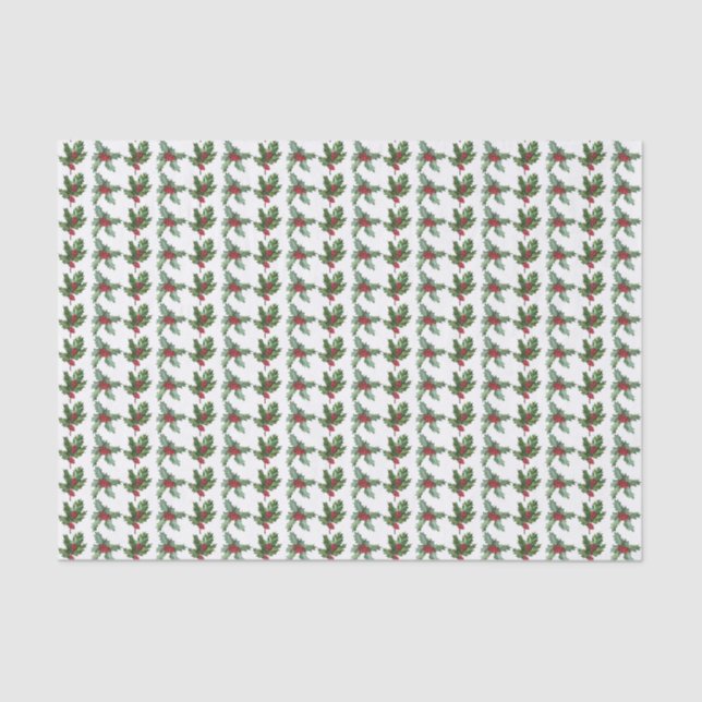 Elegant Holly Berries Pattern Christmas Holiday Tissue Paper (Front)