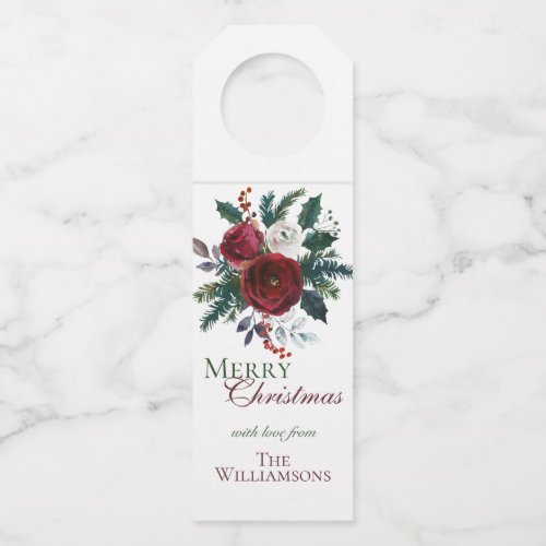 Elegant Holly Berries Red Green Floral Christmas Bottle Hanger Tag