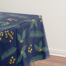 Elegant Holly Berry Christmas Botanical Blue Gold